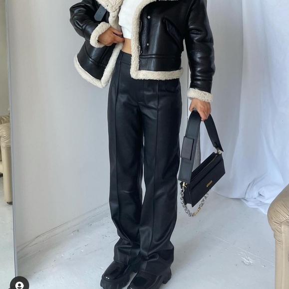 Zara * Faux Leather Straight Wide  Pants - Picture 13 of 16